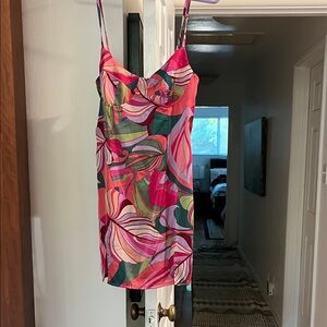 Vibrant Pink and Green Floral Camisole Dress